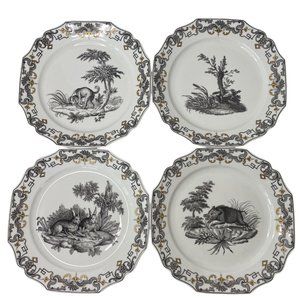 Mottahedeh Metropolitan Museum of Art Du Paquier plates 4 boar dog rabbits ‎ fox